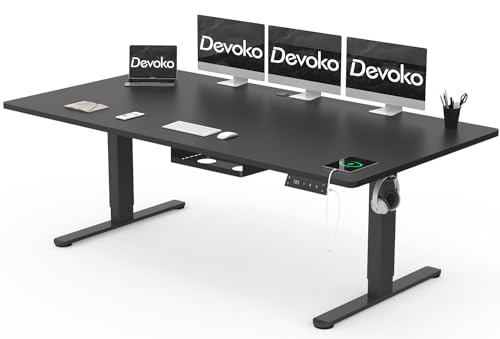 Devoko Höhenverstellbarer Schreibtisch 200x80cm mit Typ-C Ladeanschluss, Schreibtisch...