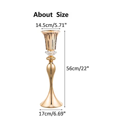 10Pcs/Set Flower Centerpiece Table Decorations Gold Trumpet Vases With Crystal Bead For Wedding Centerpieces Birthday Party Event Home Decor #TOP6