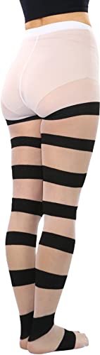 Image of ToBeInStyle Women's Wide Horizontal Contrast Stripe Tights Opaque Hosiery