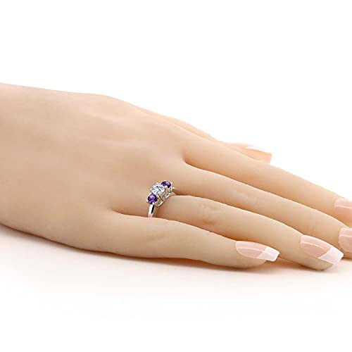 Gem Stone King 925 Sterling Silver Promise Customized and Personalized Name Engraved 3 Gemstone Birthstone For Her 3 Stone Engagement Ring For Women4