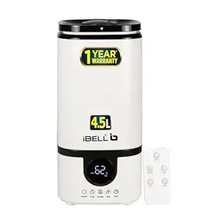 iBELL Humidifier for room, 4.5L, Ultrasonic, Adjustable Mist Output, Super Quiet 360 degree Nozzle, Lasts Up To 24 Hrs, Essential Oil Diffuser, HU450RB (White)