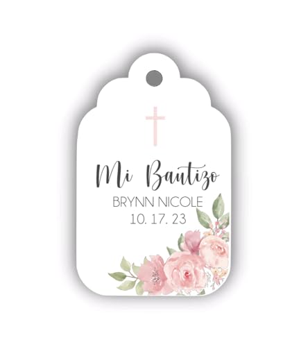 Amazon.com: Floral Mi Bautizo Favor Tags Personalized Custom Baptism ...