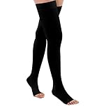 Evolyline Medical Open Toe Thigh High Compression Socks for Women & Men, Beige Compression Stockings toeless 20-30 mmHg Graduated Support Stockings for Varicose Veins, Edema, Flight