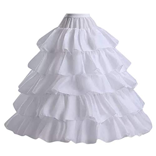 AnDream Women's Crinoline Petticoats Underskirt Slips with 4 Hoops 5 Layers Ruffles for Wedding Dress Ball Gown PT45-WH White