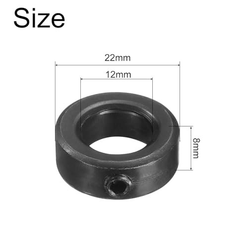 QUARKZMAN 12 Stück Satz-Schellenkragen 12mm Bohrung Schwarz Oxidiert Stahl Wellenkragen 22mm Außendurchmesser 8mm Breite Fahrwerkstopper Radkragen Mit Innensechskantschlüssel