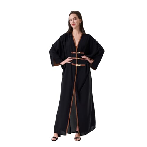 Abaya robe caftan brodée avec boucle musulmane pour femme noire taille unique