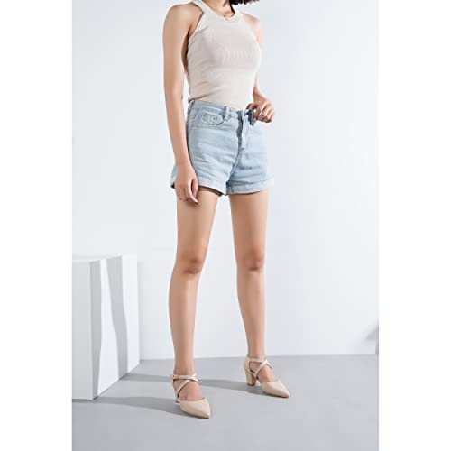 Women's Chunky Heel Pumps Cross Strap Closed Pointed Toe Dress Shoes3