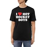 Haebfsl I Love Hot Hockey Boys Men's Cotton T-Shirts Casual Basic Crew Neck Tshirts Short Sleeve Fashion Tee Shirts,Medium Black