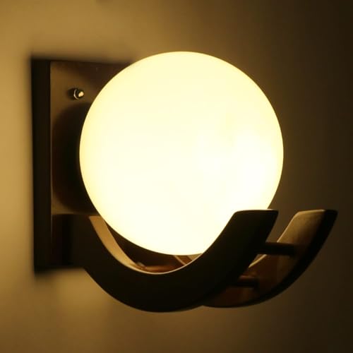 Image of Traditional Indoor Wall Light Wall Lamp Wood Light for Home Decoration,Living Room,Indoor Outdoor (Brown) Globe Shape Wooden 5 to 80 Watts E27 Holder(Bulb not Included) Pack of 4