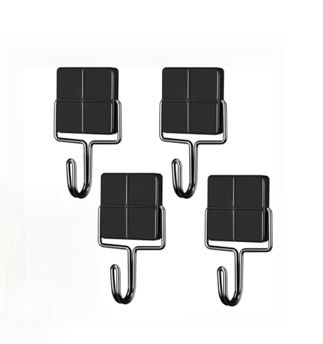 MAGTSMEI Black Magnetic Hooks Heavy Duty, Strong Neodymium Magnet Hooks for Fridge, Refrigerator Magnet with Hook for Hanging, Locker, Kitchen, Cruise, Grill, Industrial Magnetic Hooks, 4 Pack