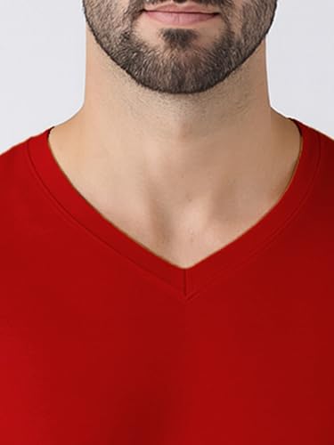 Image of Friskers Men's V-Neck Short Sleeves Cotton T-Shirt - Casual T-Shirt, Regular Fit