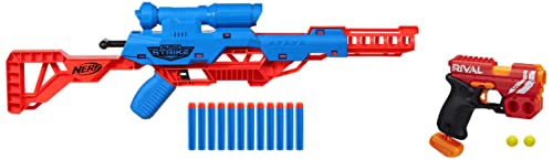 Image of Nerf Plastic Rival Knockout XX-100 Blaster Round Storage & Alpha Toy Gun Strike Wolf LR-1 Blaster with Targeting Scope, Multicolor