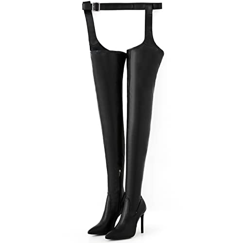 Cuissardes femmes fermeture éclair pour cuisses larges en noir brillant taille 40