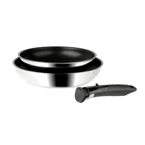 Sitram 713508 Lot de 2 Poêles Inox Gamme SITRAMOVIBLE ARPEGE Ø 24-28 cm H 5-6 cm - Revêtement intérieur noir sans PFOA - manche amovible SITRAMOVIBLE -...