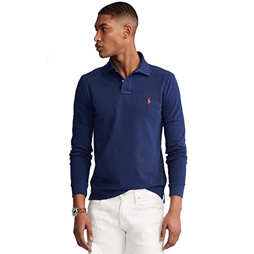  Polo Manica Lunga Custom Slim Fit (L, Blu Navy)