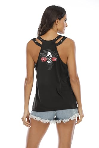 Fensajomon Skull Shirt for Women Tank Top Sleeveless Workout Summer Printed Loose Running T-Shirt Vest2