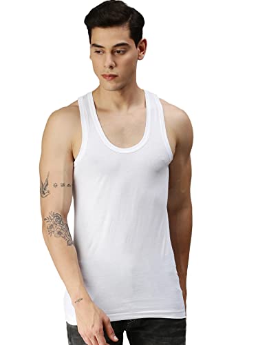 Image of ONN Men's White Super Combed Cotton Rib Round Neck Sleeveless Vest with Extended Length for Easy Tuck | Relaxz OR111 |