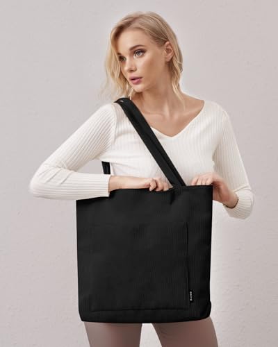Image of Prite Corduroy Tote Bag for Women Large Shoulder Bag with Zipper and Pockets for College School Work Travel Shopping