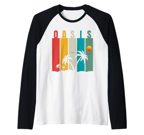 Oasis Retro Sunset Palm Tree Summer Beach Lovers, Raglan Baseball Tee