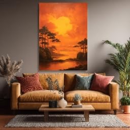 Tableau de paysage lac et pins décoration murale en toile