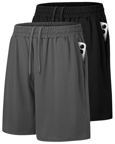 2 Pack Mens Gym Basketball Shorts - Athletic Black Workout Quick Dry Shorts with Pockets for Casual Running
