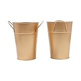 Hosley Set of 2 Gold Bucket/Pot Vase with PVC Liner, 5" Dia x 7" H Ideal Gift for Floral Arrangements Wedding Home Office Party DIY Indoor Outdoor Garden Patio