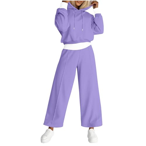 ilzjaua Boho Womens Clothing Winter Womens Sweatsuits Contrast Hem Hood