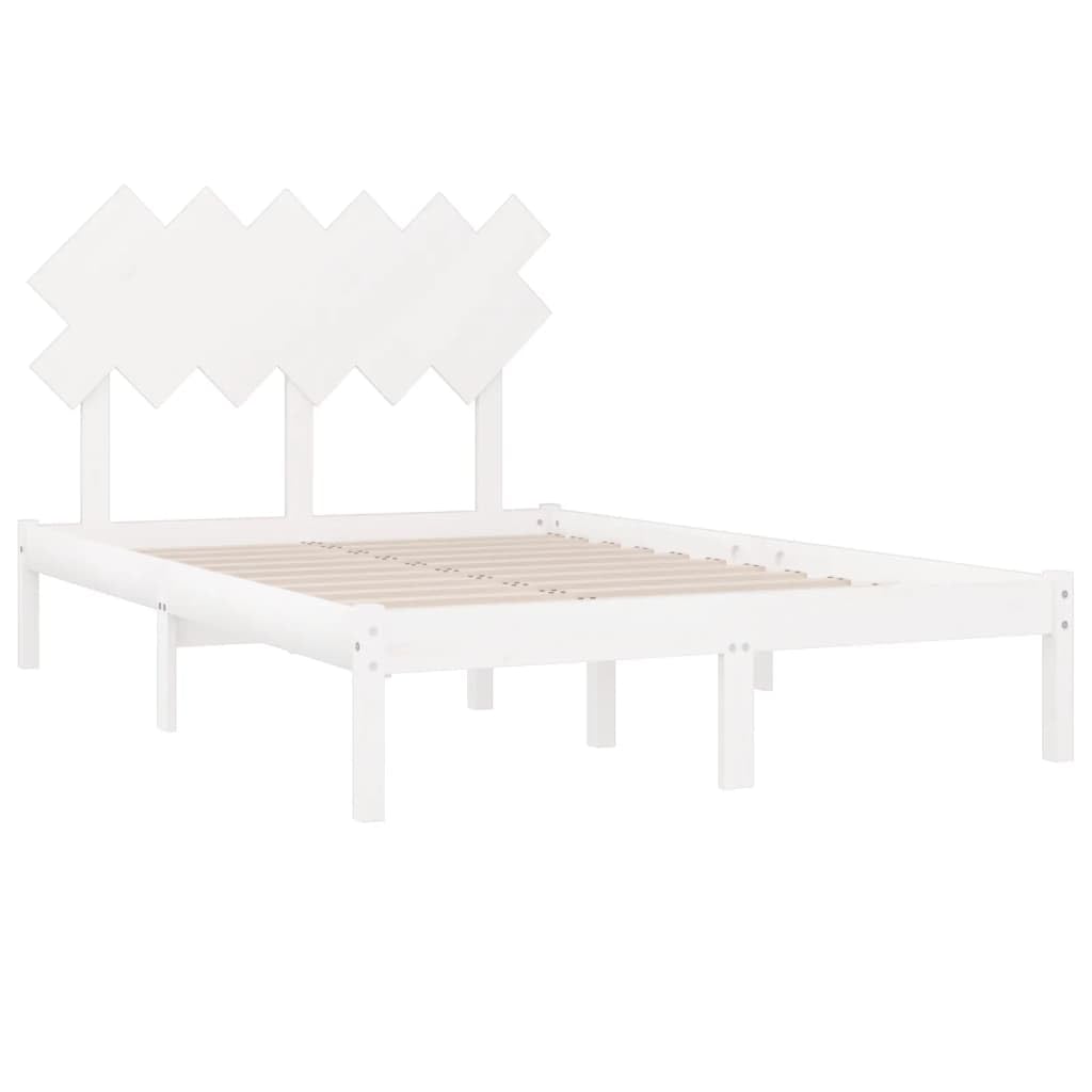 lite drewno sosnowe z zagłówkiem nowoczesny 135x190 cm biały | Rama łóżka lite drewno biała 135x190 cm z zagłówkiem nowoczesne łóżko do sypialni