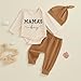 niceclould Newborn Baby Boy Girl Outfit Long Sleeve Crew Neck Letter Romper Top Solid Color Pants Hat 3pcs Fall Clothes Set (A-Khaki, 12-18 Months)