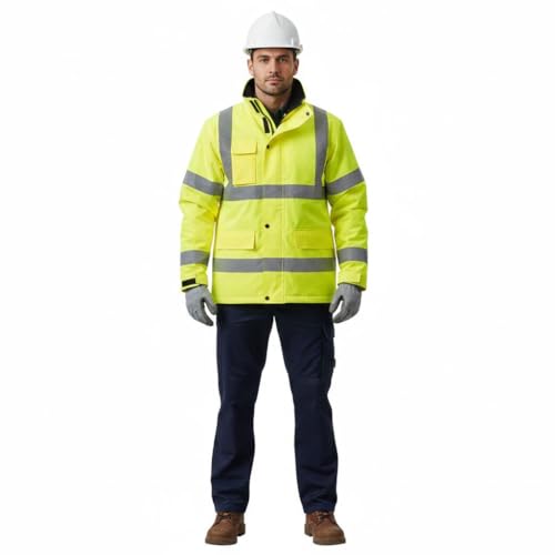 Image of A2Z Hi Vis 3/4 Length Parka Jacket Mens Waterproof High Visibility Coat Reflective - Hi Vis Parka Yellow XXL