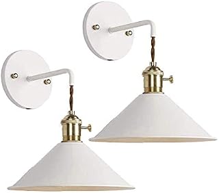 GLING 2 pack Vintage Industrial Dimmable Wall Light, Led Remote Control Battery Operated Indoor Wireless White Wall Sconce Light Fixture for Galleries Aisle Kitchen Loft Coffee Bar