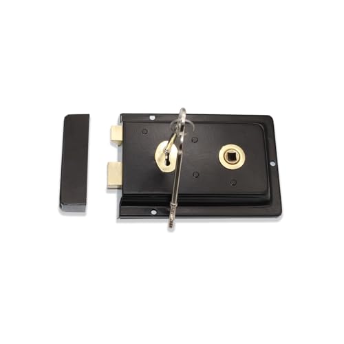 Infinity Decor Fluted Epoxy Black Rim Lock Latch Set – Traditional Iron Locks Security for Garden Gates and External Sheds Doors