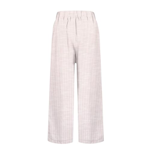 Women's Linen Pants Side Stripe Trousers Lightweight Casual Elastic Waist Straight Leg Beach Vacation with Pocket3