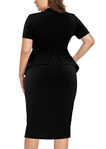 Image of WanMem Plus Size Dress for Curvy Women Semi Formal Cocktail Party Midi Dress Bodycon Short Sleeve Bow Ruffle Pencil Dresses