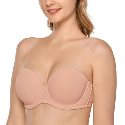 DELIMIRA Damen Trägerloser BH mit bügel Große Größen Seamless Dirndl BH mit Geformte Cups Blush Beige 75I