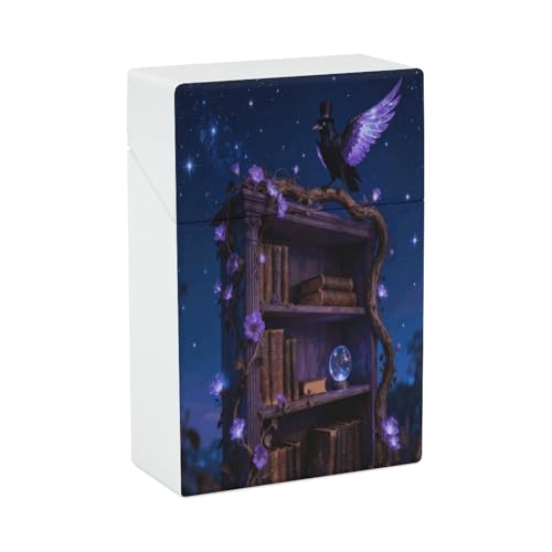Estuche de plástico con forma de cuervo floral morado, tamaño normal, estilo vintage, con capacidad para 20 cigarrillos, funda protectora.