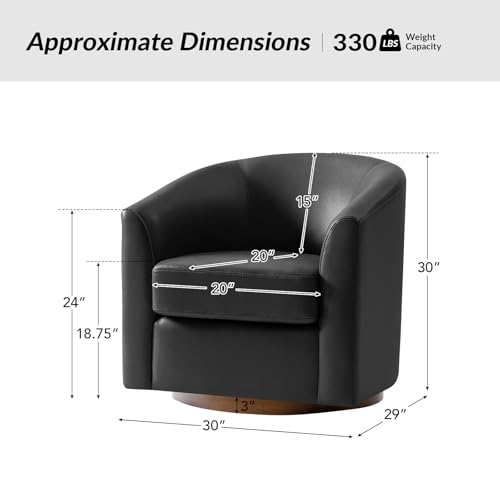 Image of HULALA HOME Genuine Leather Swivel Barrel Chair, Round Swivel Accent Chair with Solid Wood Base, No Assembly Required, Black