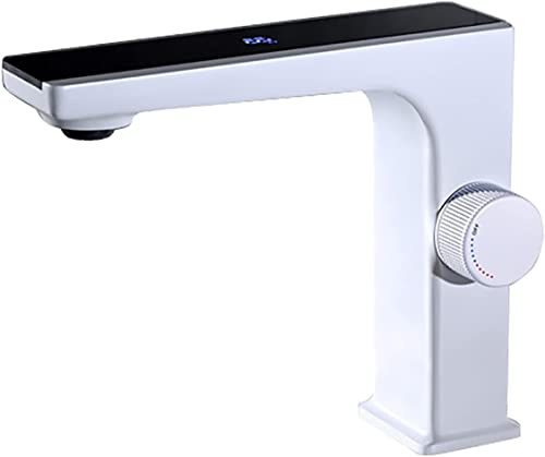 Mitigeur lavabo blanc monotrou avec écran LED et robinet en laiton