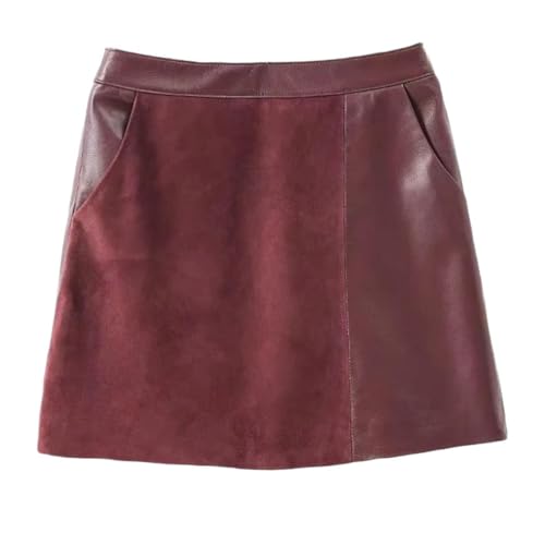 Women Genuine Suede Leather Mini Skirt High Waist Patchwork A Line Short Asymmetric Skirts