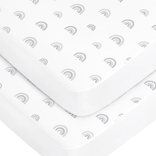 Image of Crib Sheets for Boys and Girls, Boho Fitted Crib Sheet Set for Standard Crib and Toddler Bed Mattress, Crib Mattress Sheet Soft & Breathable Baby Crib Sheets Rainbow 2 Pack