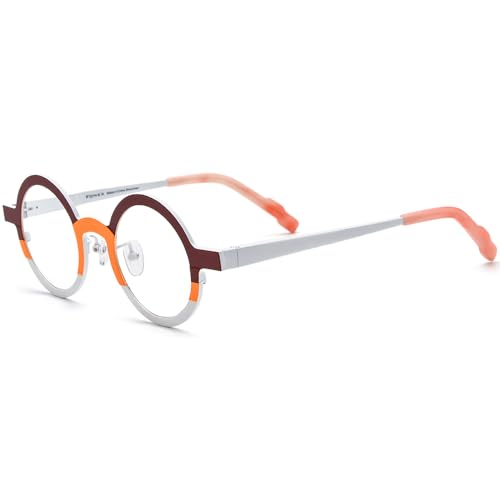 Image of FONEX Colorful Pure Titanium Glasses Frame Women Retro Round Eyeglasses