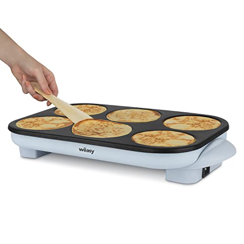 Wëasy Appareil à Crêpes Party GOO60, Crêpes et Pancakes, 6 Emplacements, Revêtement Antiadhésif, Jusqu'à 240°C, 6 spatules en bois, 1500 W