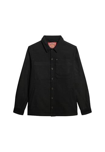 Superdry Chaqueta de lana para hombre The Merchant Store, Negro Con Textura, M