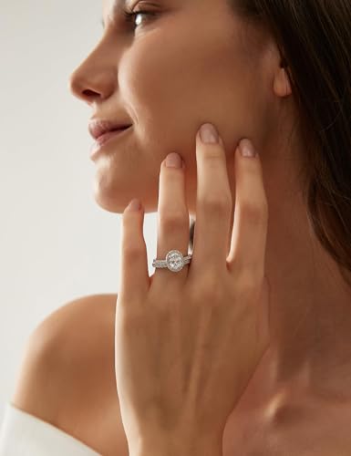 Image of EAMTI 1.5CT 925 Sterling Silver Cubic Zirconia Bridal Rings Sets Oval Cut CZ Engagement Rings Wedding Band For Women Size 4-10