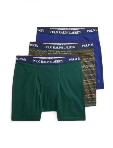 Image of POLO RALPH LAUREN Men's Classic Fit Cotton Boxer Briefs, Trunks & Long Leg Available, 3-Pack