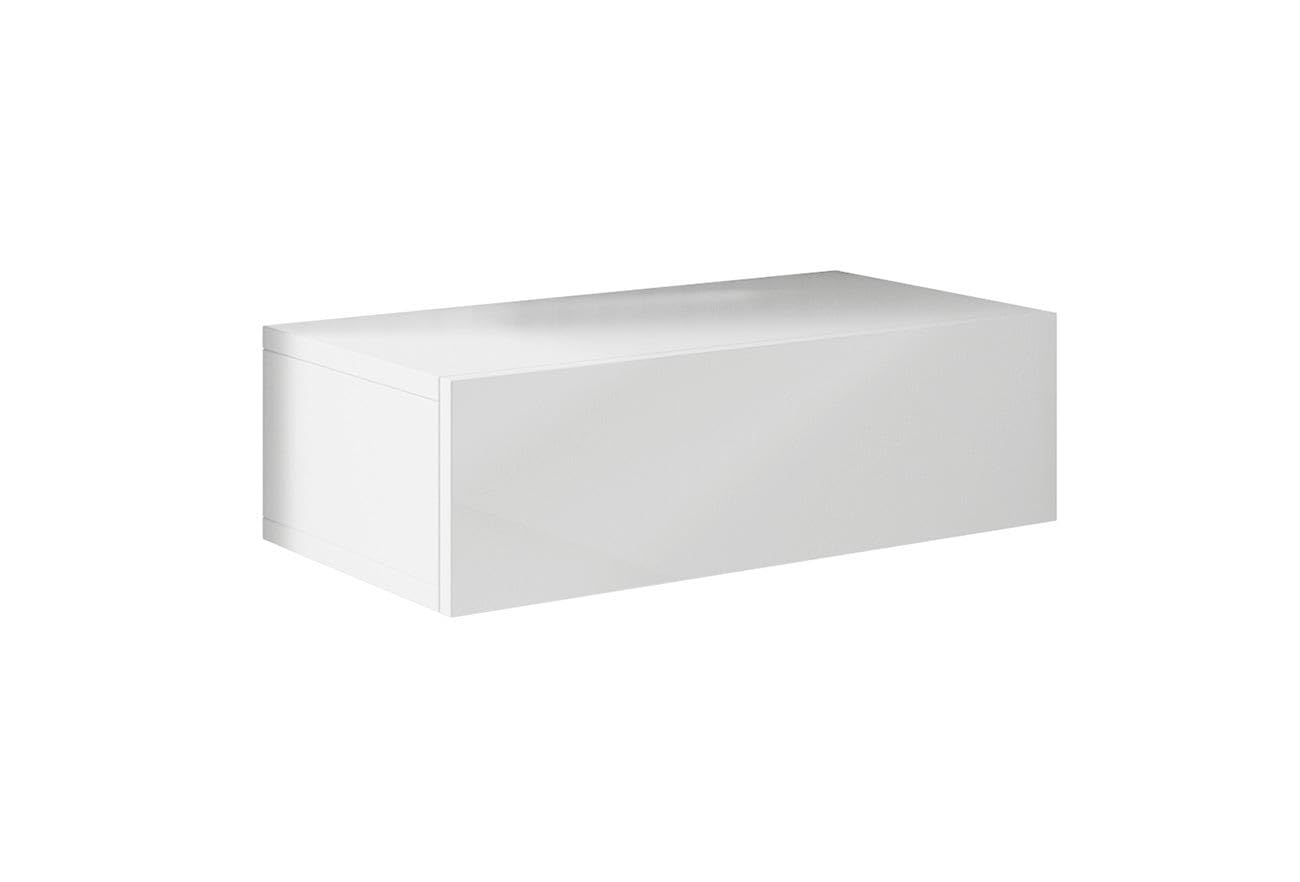 MB Muebles Bonitos | Pack de 2 Mesitas de Noche | Ancho 46cm x Alto 15cm x Profundo 34cm | para Montaje en Pared | Modelo Europa | Modelo con Cajón | Material Brillo | Color Blanco