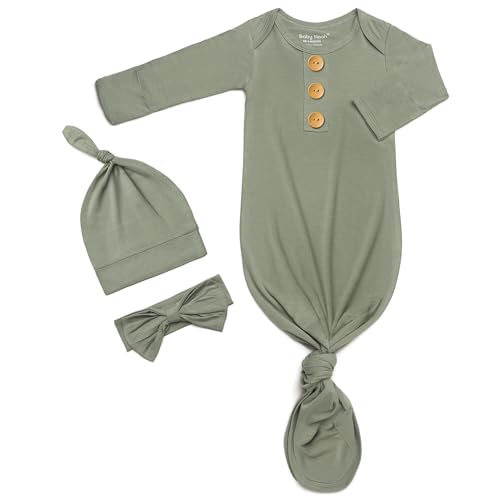 Image of Newborn Baby Knotted Gown Clothes 0-3 Months, Infant Boy Girl Sleeper Outfits
