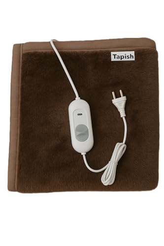 Image of Tapish Electric Blanket - Single Bed Warmer - Shock Proof (5 Years Warranty on Remote, Coral Fleece, Brown, 30x60 inches, Reversible)