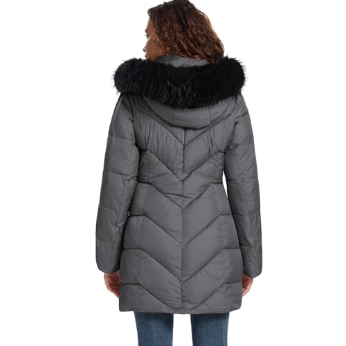 Image of HOTIAN Women's Winter Puffer Down Coat Long Thickened Padded Parka Warm Jacket with Faux Fur Detachable Hooded
