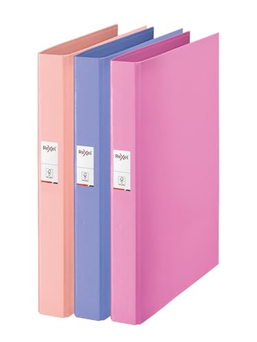 Rexel Solea A4 Ring Binder 25 mm Spine 2 Ring 190 Sheet Capacity File Folder for Document Organisation at Home School or Office Pack of 3 (Blue Pink Peach) 2115731